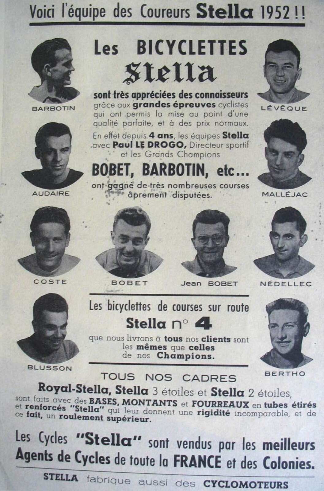 Équipe des coureurs Stella de 1952