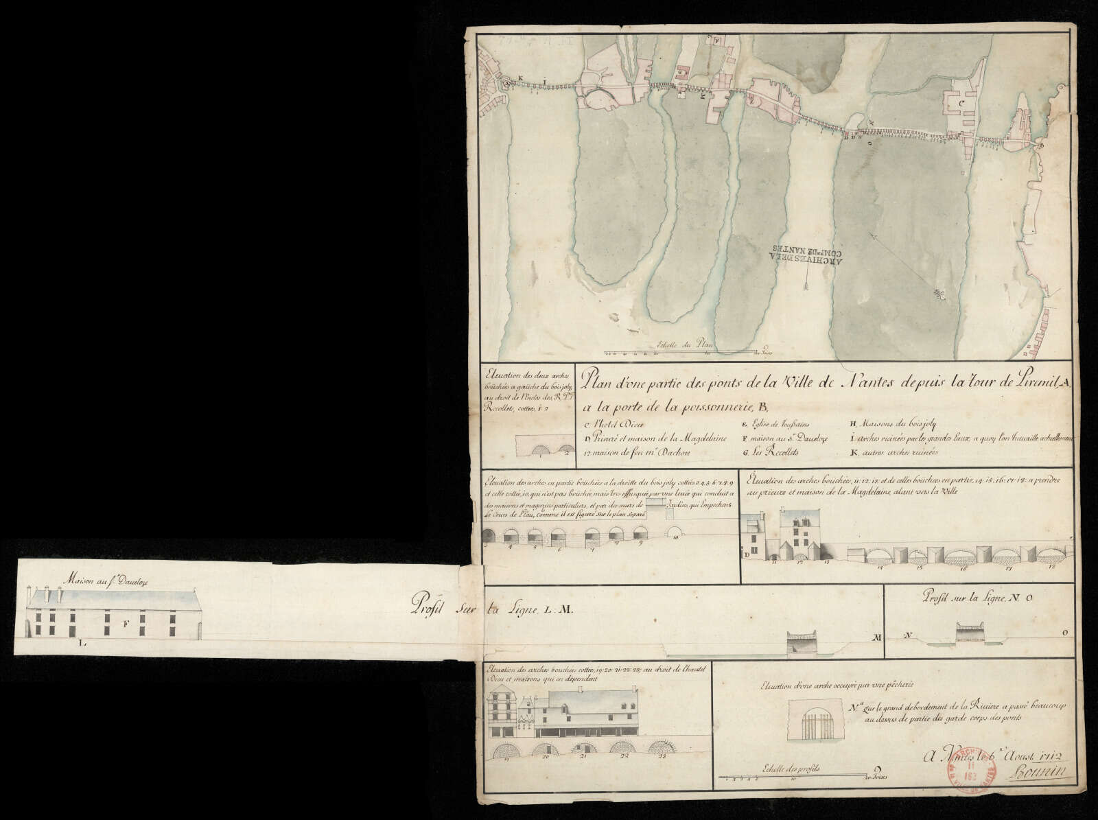 Plan des ponts depuis la tour de Pirmil à la porte de la Poissonnerie