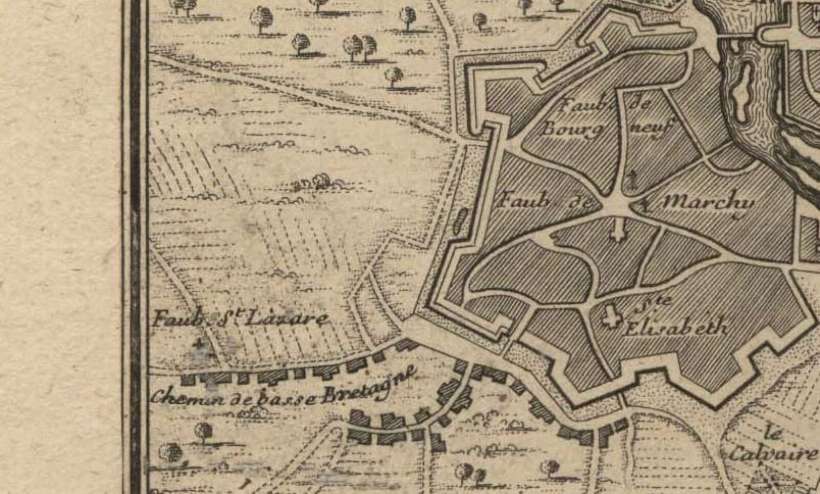 Extrait du plan de Fer montrant l’ancienne léproserie Saint-Lazare