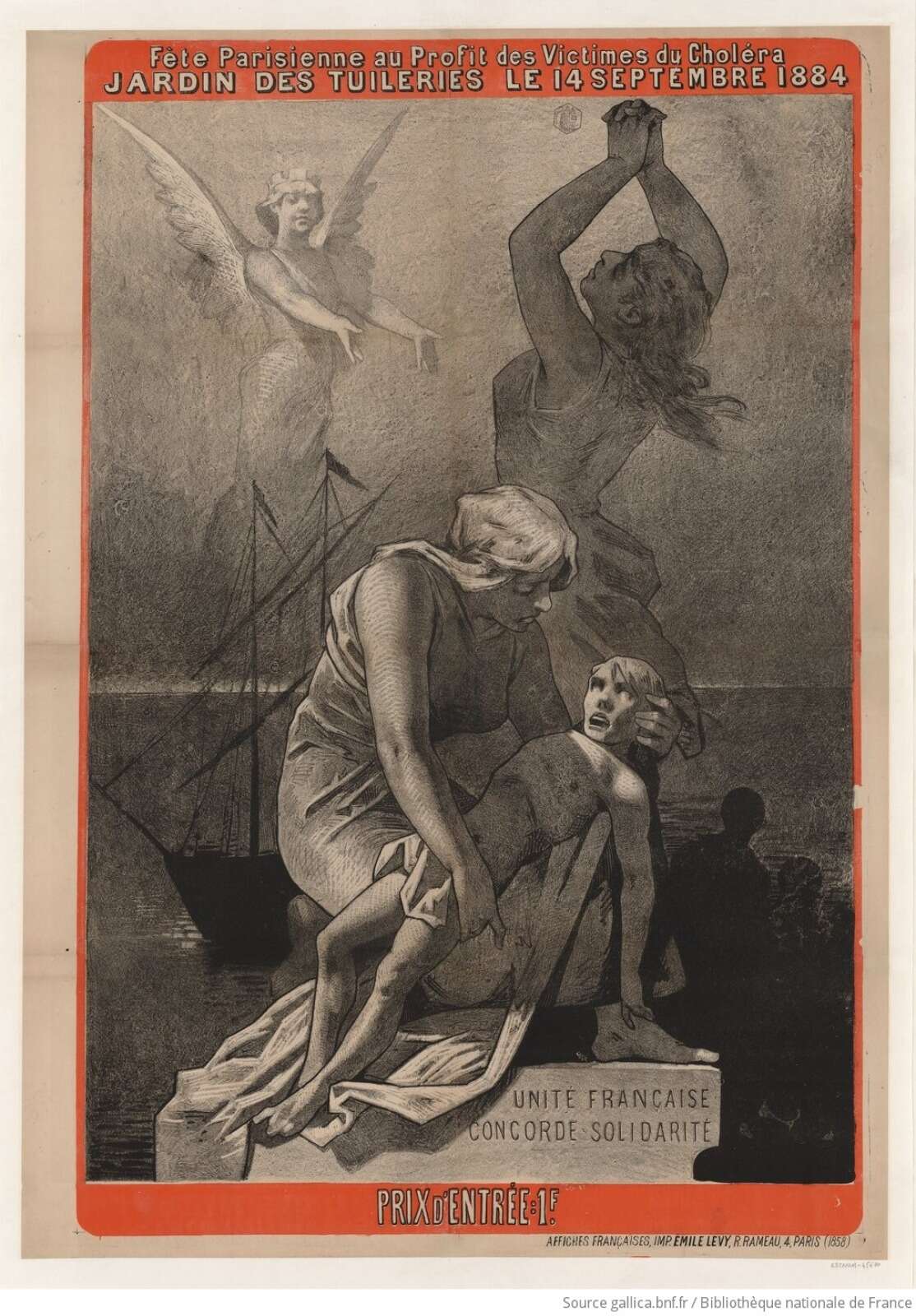 Affiche pour la Fête Parisienne au Profit des Victimes du Choléra, 14 septembre 1884