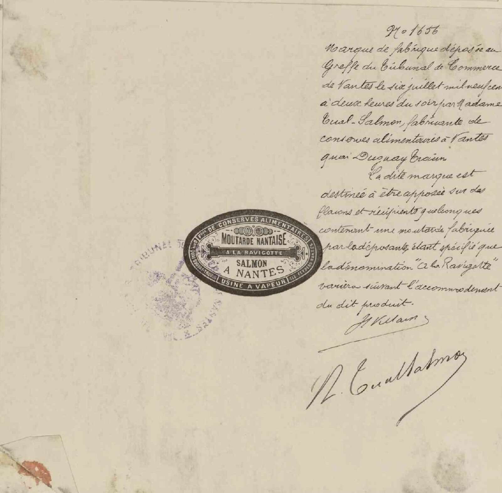 Marque de fabrique de la Maison Salmon pour de la moutarde nantaise à la ravigotte