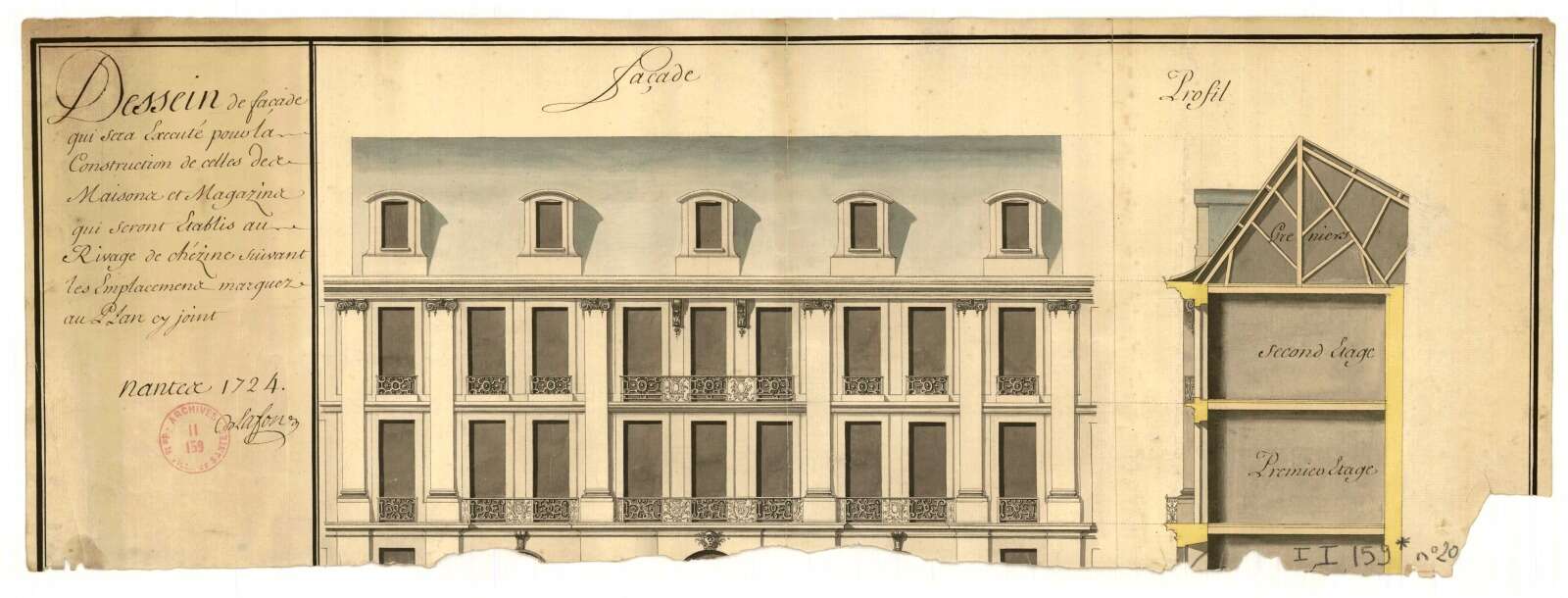 Dessin de façade pour les maisons et magasins, par Delafond