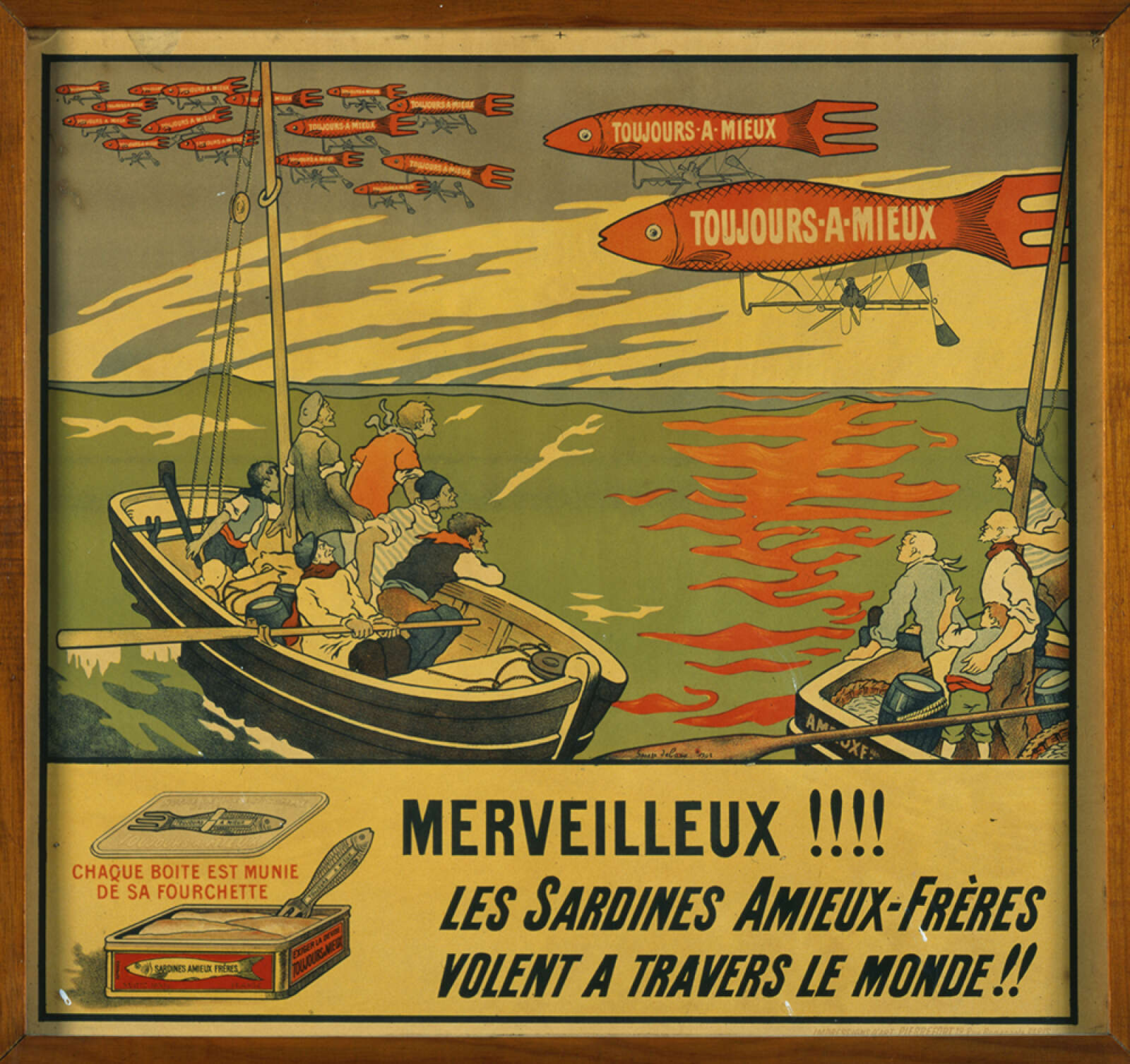 Affiche publicitaire pour les sardines Amieux-Frères, chromolithographie