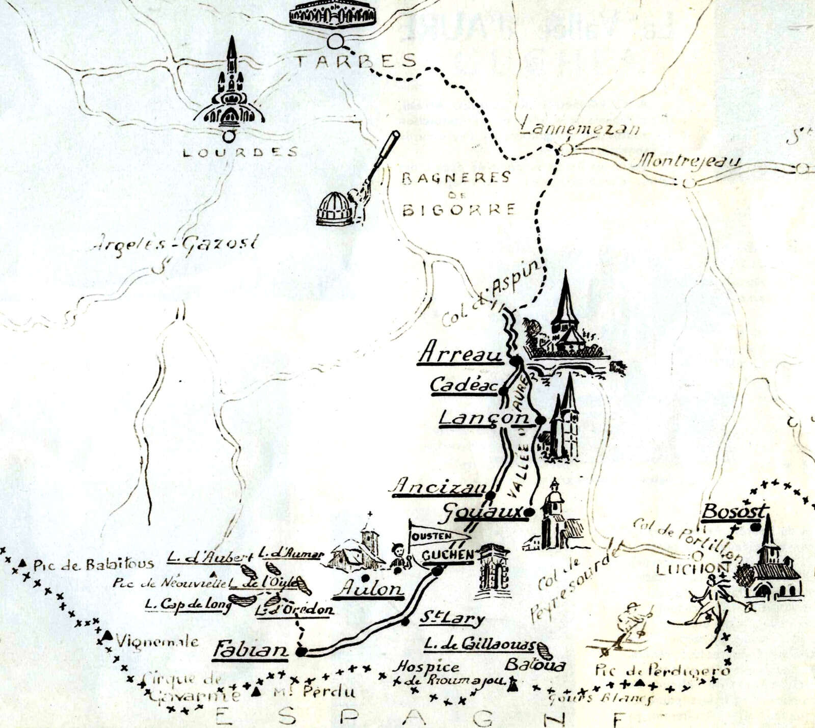 Carte de la vallée d'Aure publiée dans le catalogue de présentation de la colonie