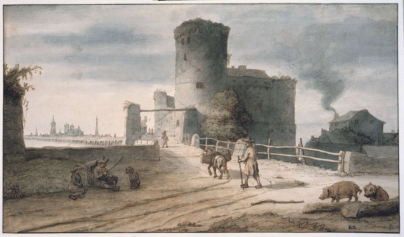 Aquarelle,  Le château de Pirmil en-dehors de Nantes