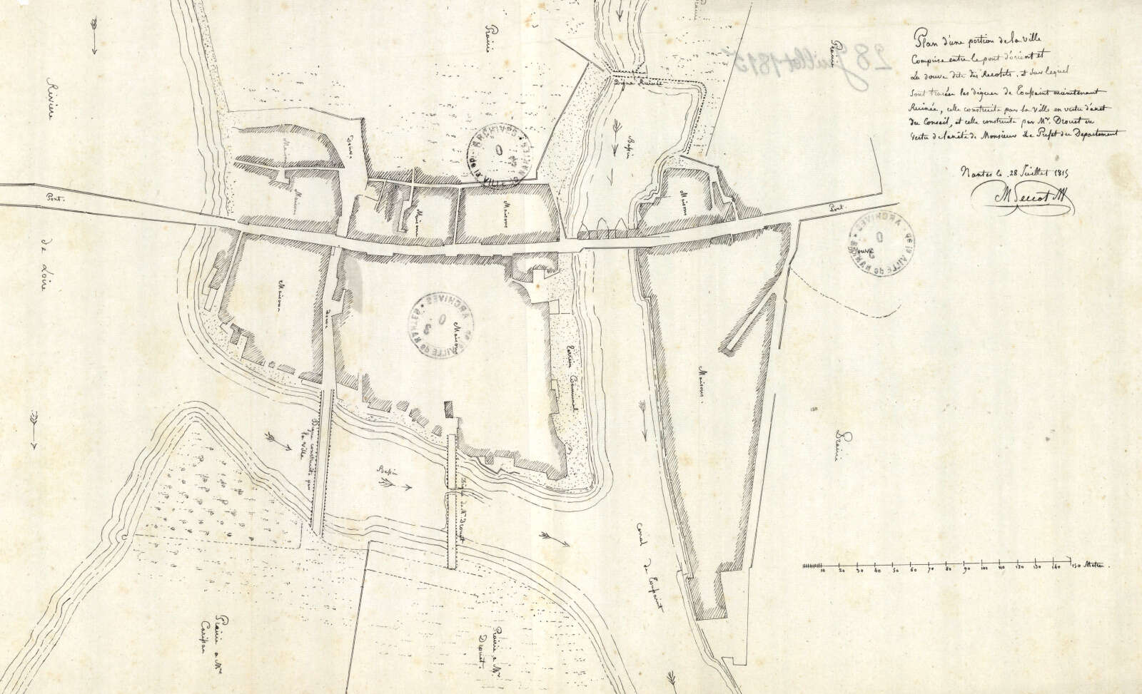 Plan d'une portion de la ville entre le pont d'orient et la douve des Récollets