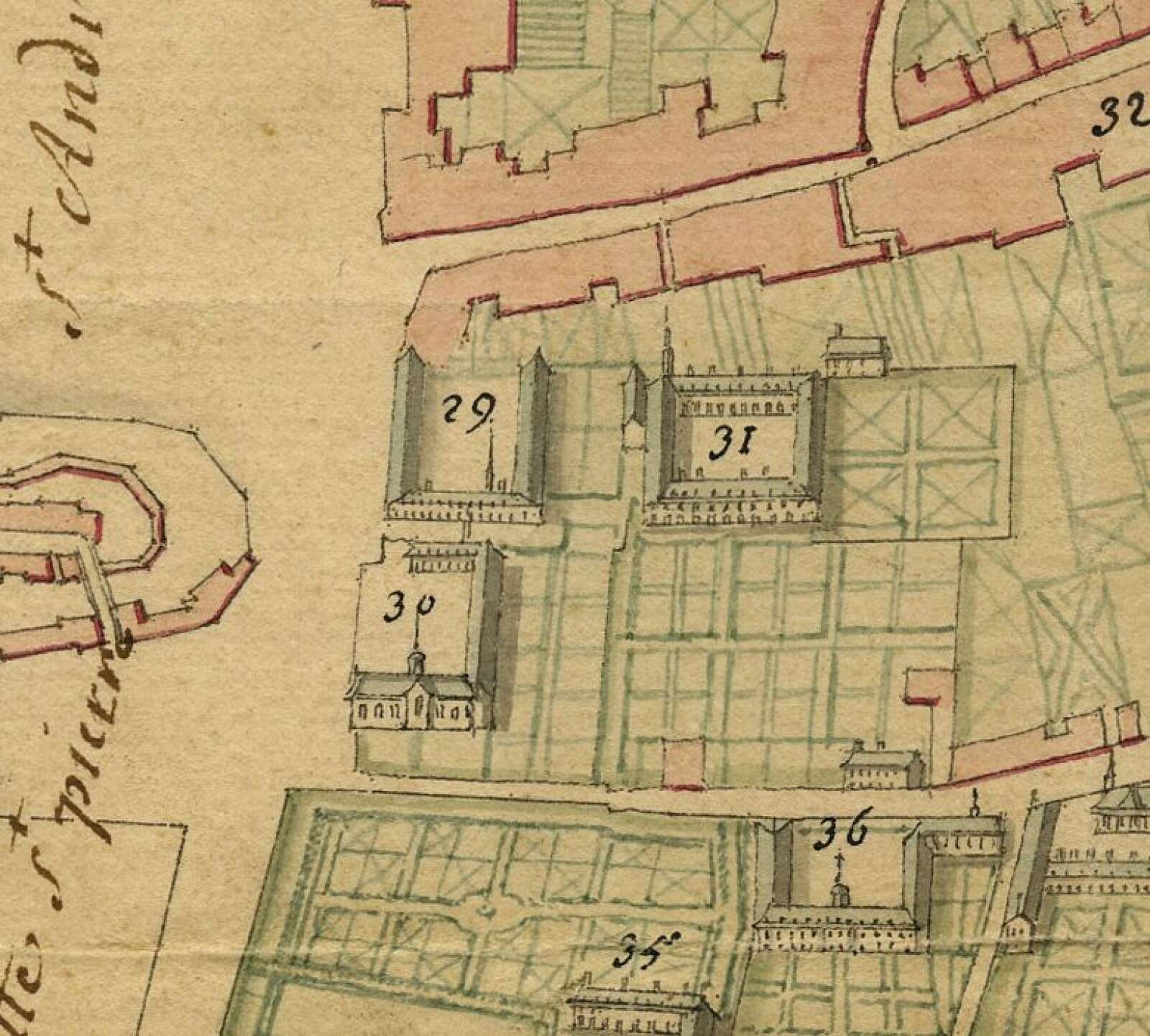 Détail du plan de la ville et des faubourgs de Nantes dressé par David Delafond en 1723