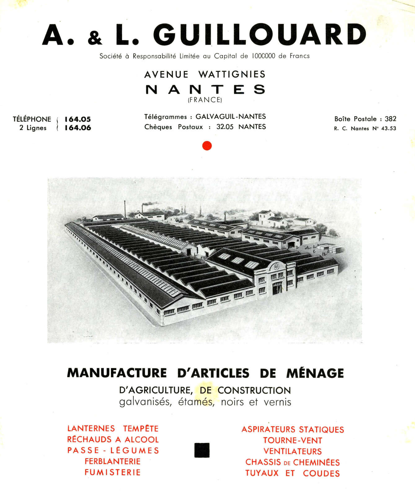 Publicité de l'usine A. & L. Guillouard