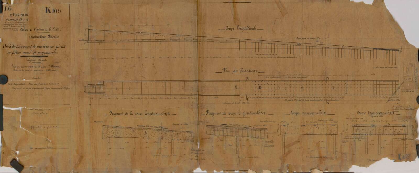 Plan de coupe transversale des cales de lancement 3 et 4