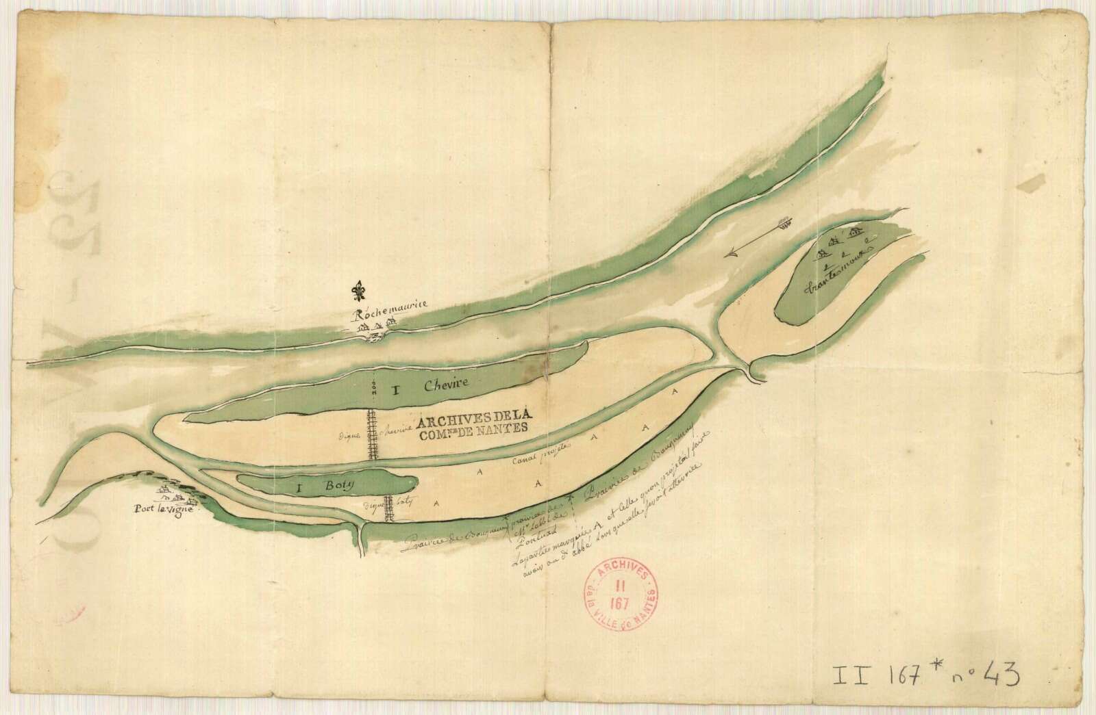 Plan de la Loire entre Trentemoult et Port-Lavigne, îles Boty et Cheviré