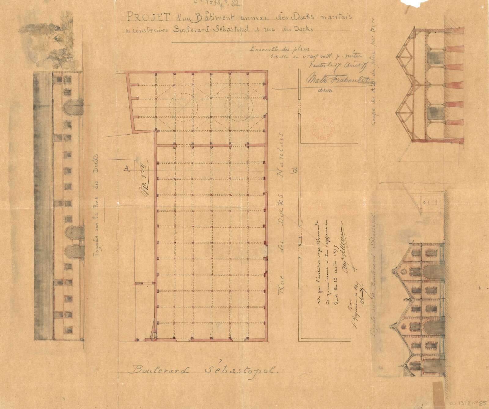Projet d’un bâtiment annexe des Docks nantais, boulevard de Sebastopol, actuel boulevard Stalingrad