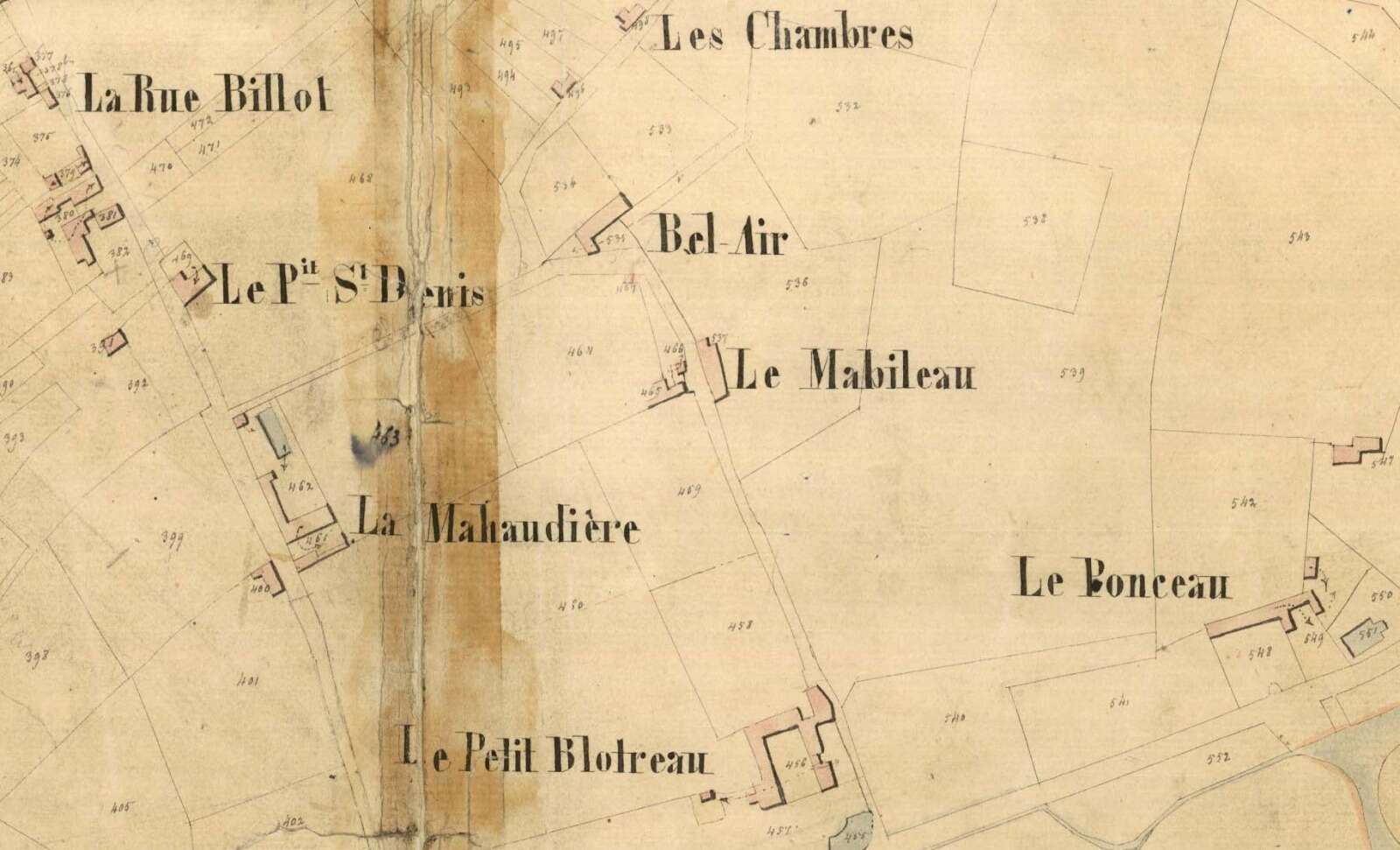 Détail du Petit Blottereau sur le cadastre parcellaire de la commune de Doulon