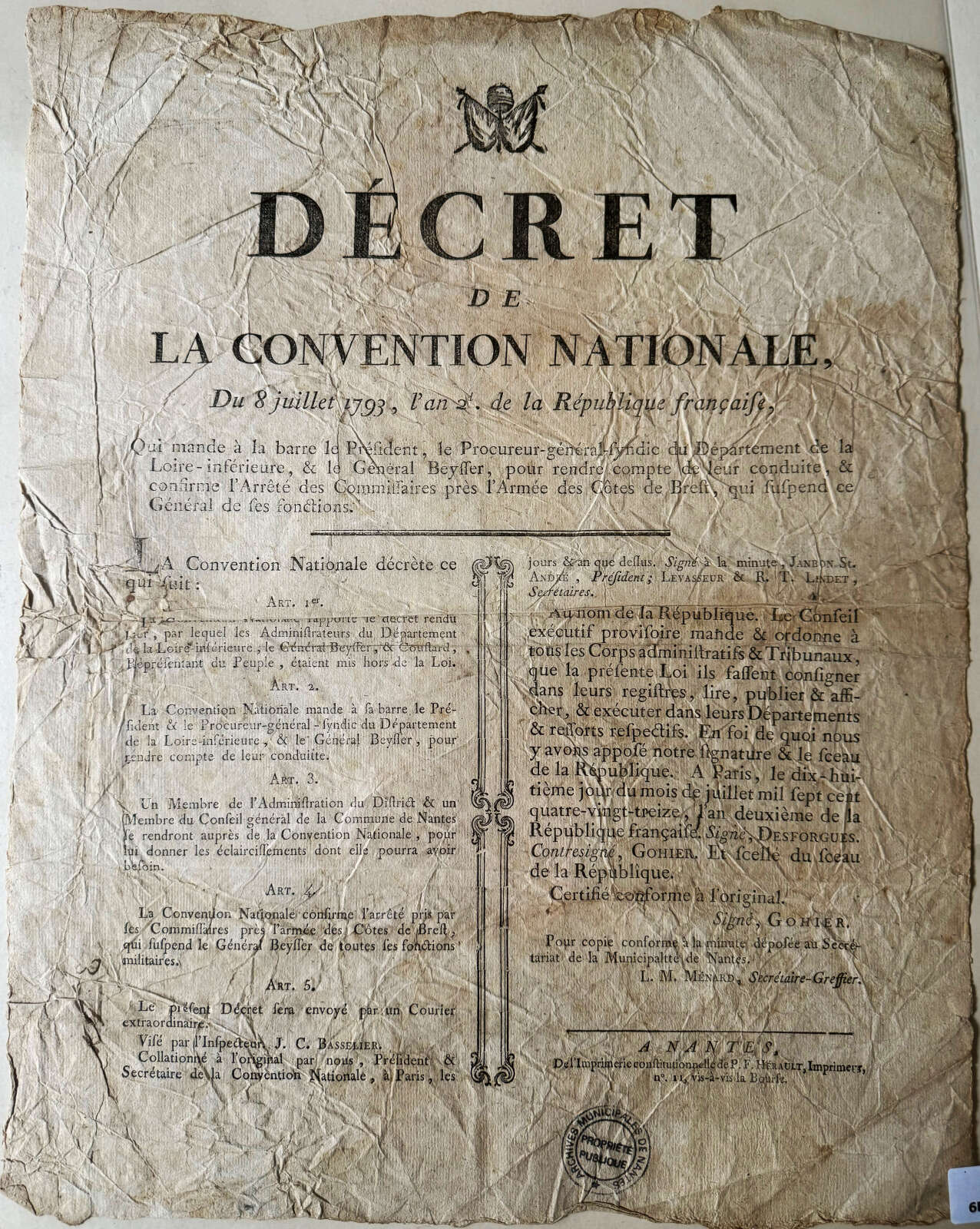 Décret de la Convention nationale du 8 juillet 1793