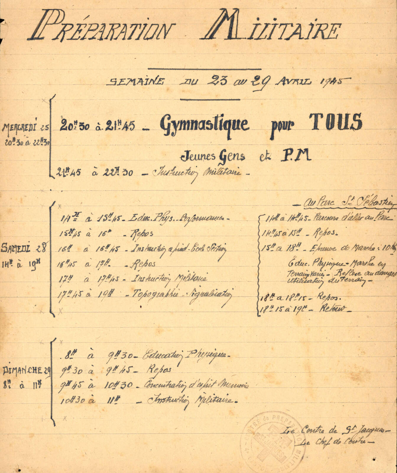 Programme du centre de préparation militaire de Bonne Garde