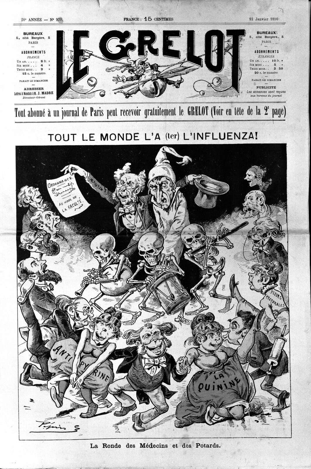 Une du 12 janvier 1890 du magazine satirique « Le Grelot »