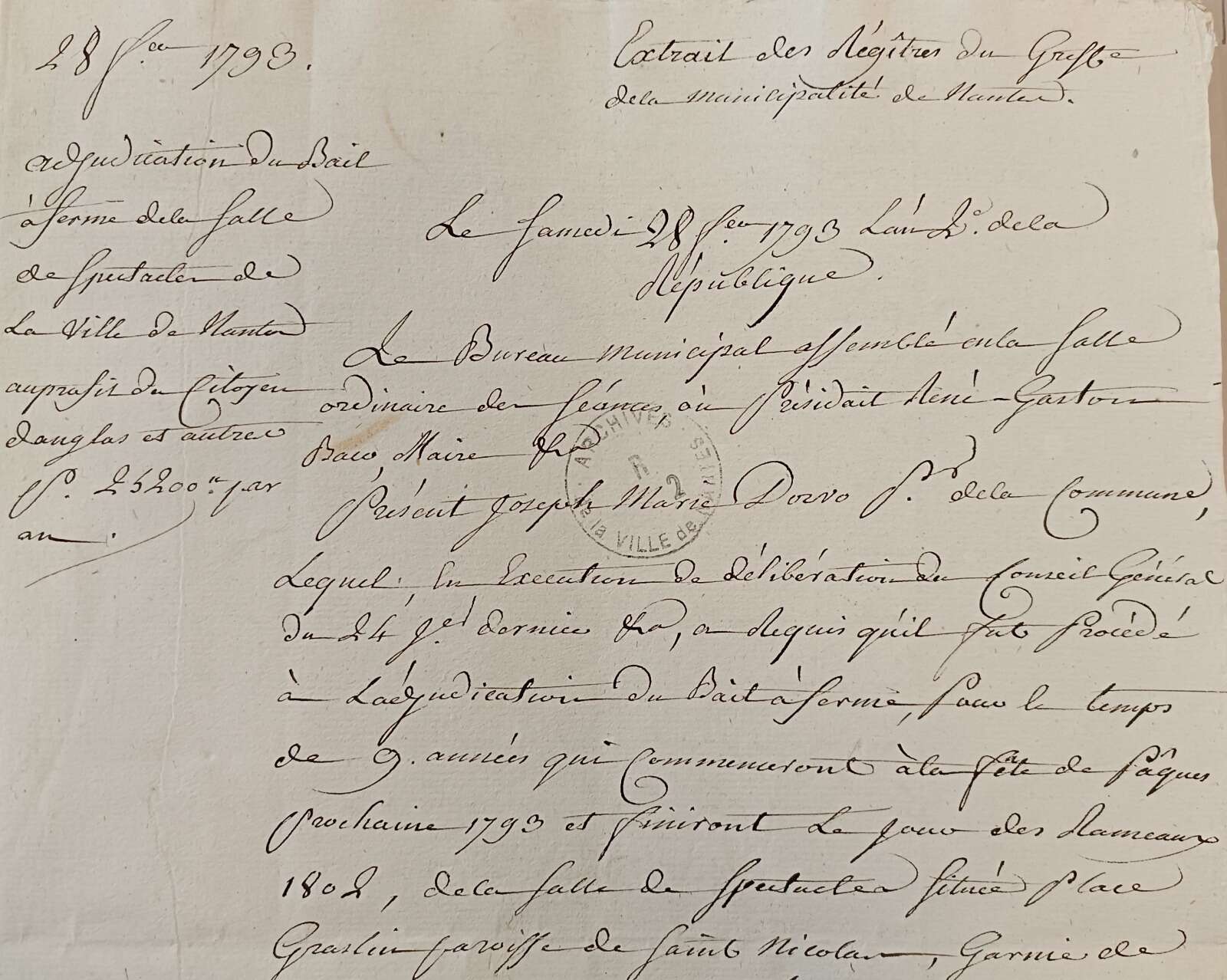 Extrait des registres du greffe de la municipalité de Nantes