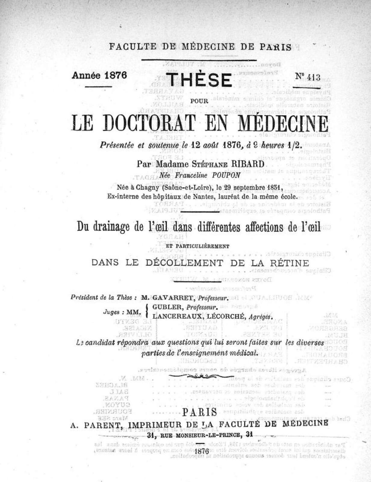 Page de couverture de la thèse de Franceline Ribard
