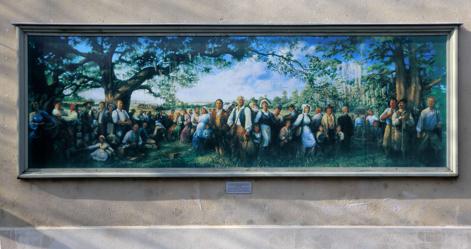 Reproduction de la peinture murale représentant l'arrivée des Acadiens à Saint-Martinville en Louisiane.
