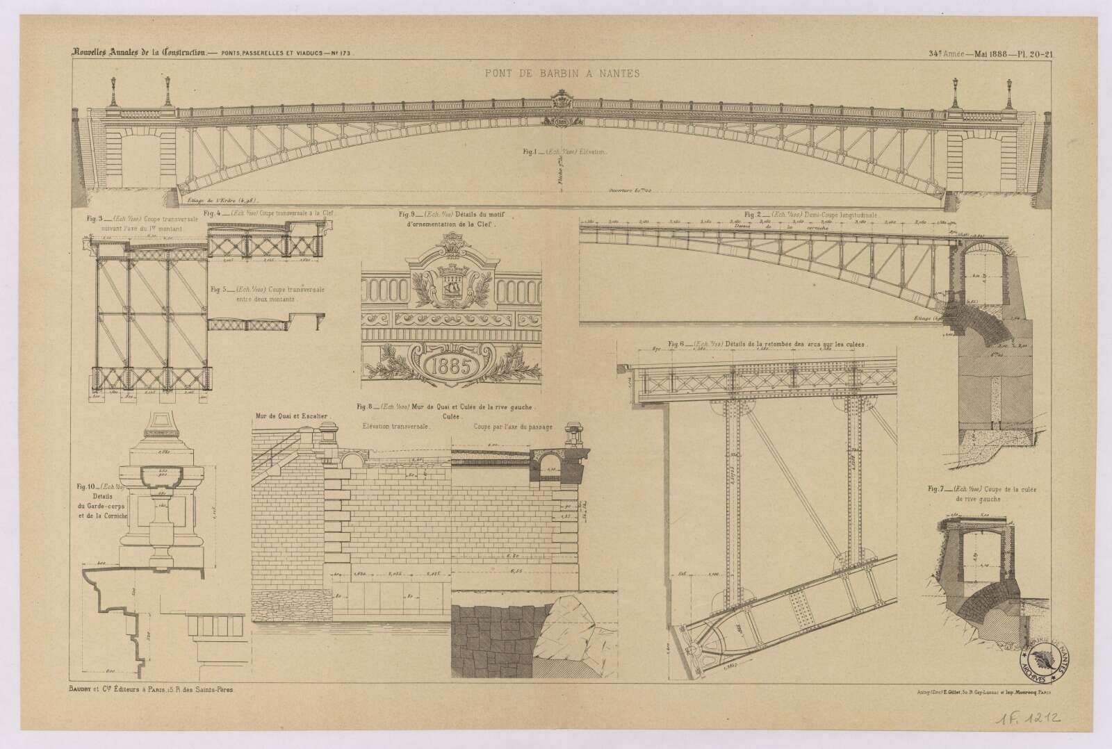 Plan du pont de Barbin à Nantes