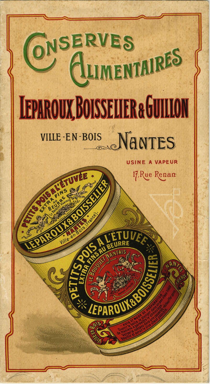 Brochure-catalogue pour les conserves alimentaires Leparoux, Boisselier et Guillon
