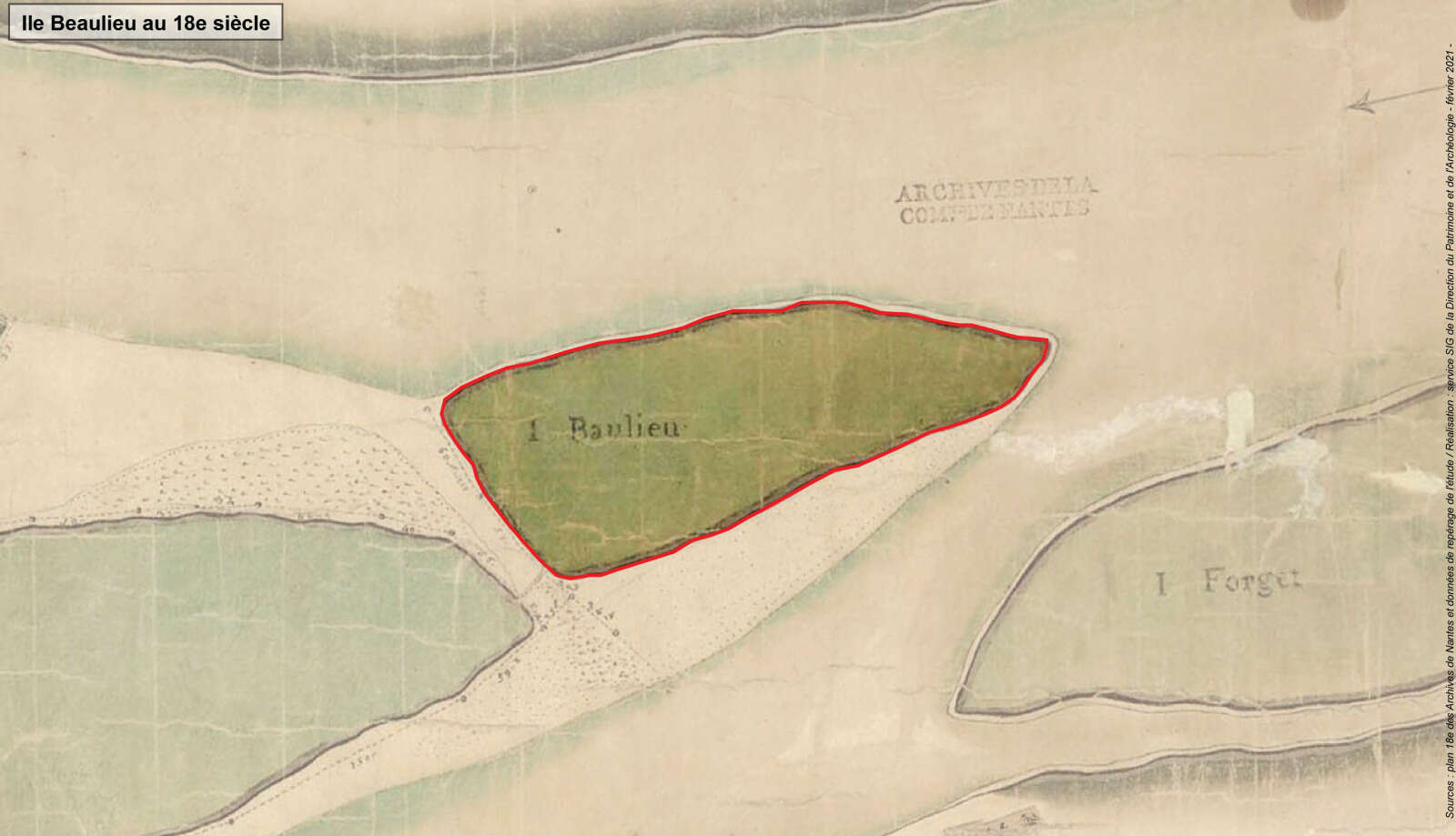 Carte Ile Beaulieu au 18e siècle