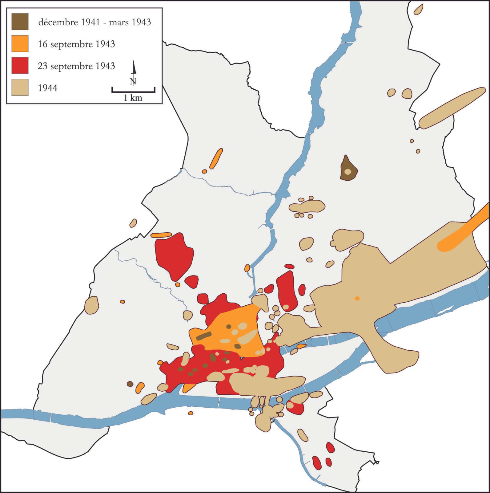 Carte des impacts des bombardements sur Nantes