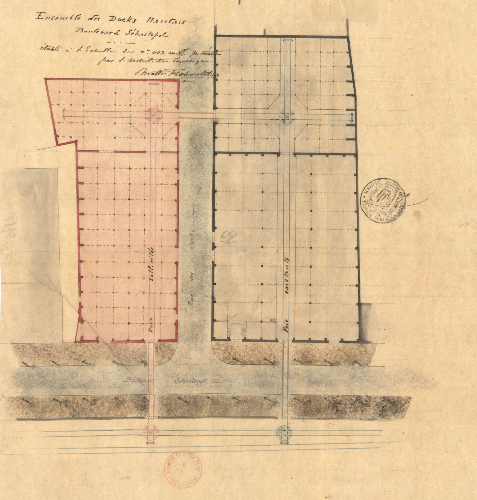 Plan de l’ensemble des Docks nantais du boulevard de Sébastopol, actuel boulevard Stalingrad