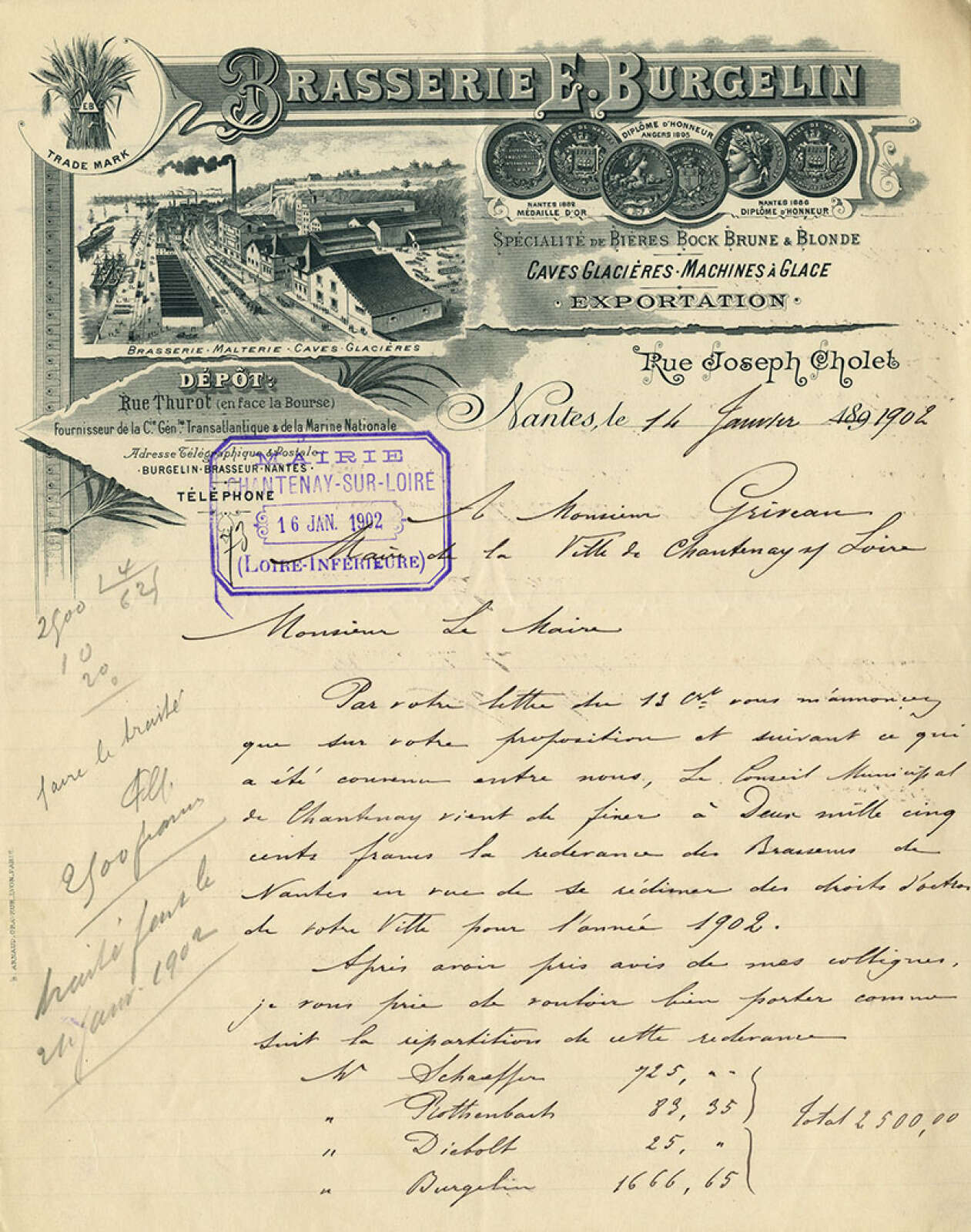 Courrier à en-tête, Brasserie E. Burgelin