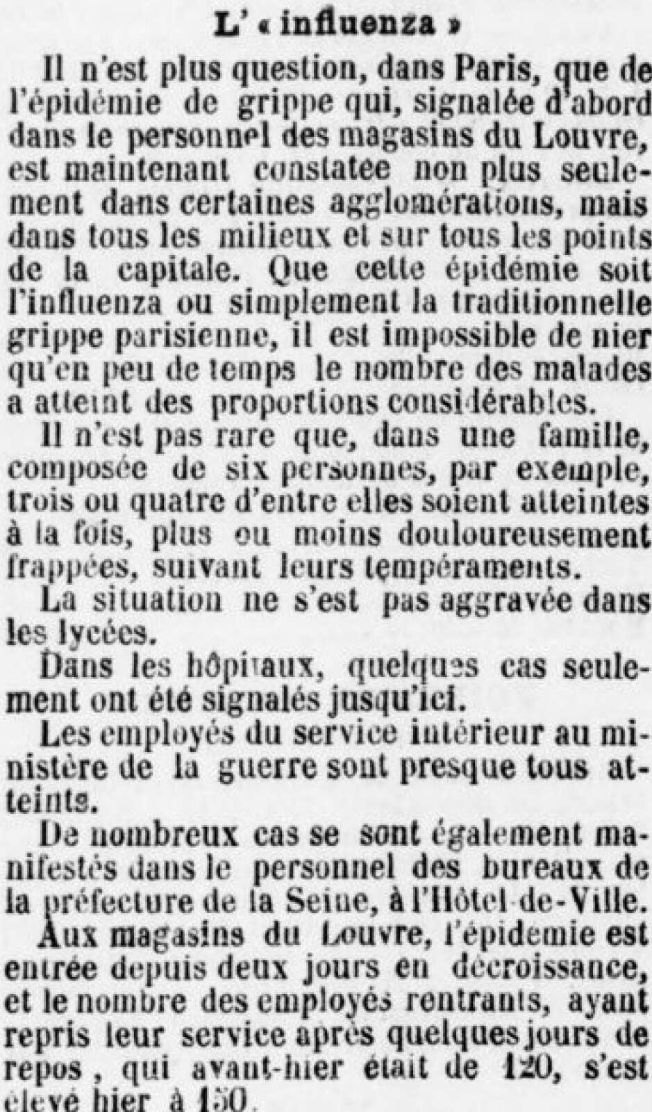 Article du Phare de la Loire du 15 décembre 1889 sur l’influenza
