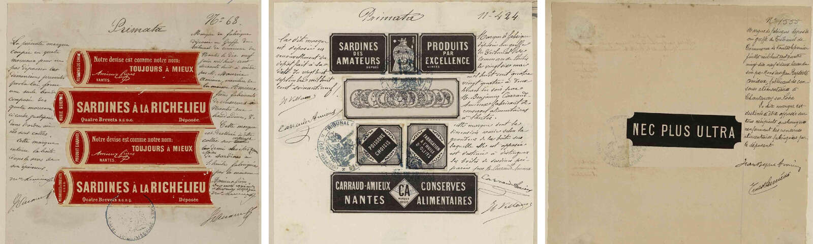Marques de fabrique déposées par Amieux Frères, Carraud-Amieux et Jean-Baptiste Amieux