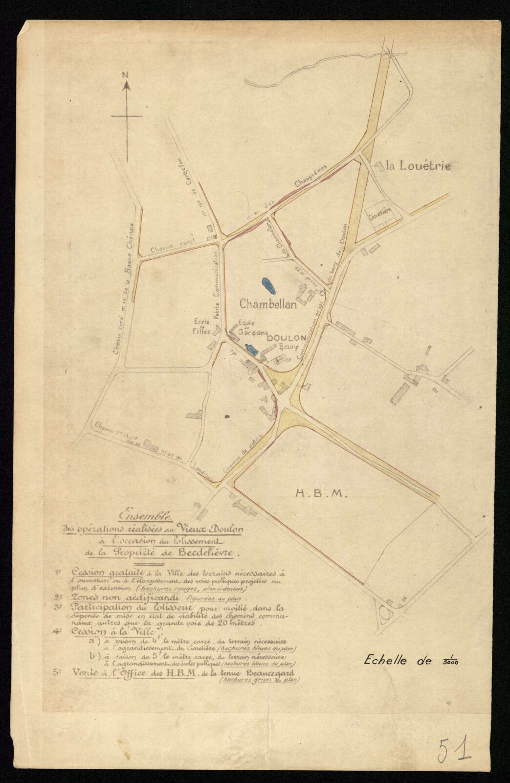 Plan d'ensemble des opérations réalisées au Vieux-Doulon lors de la création du lotissement de la propriété de Becdelièvre