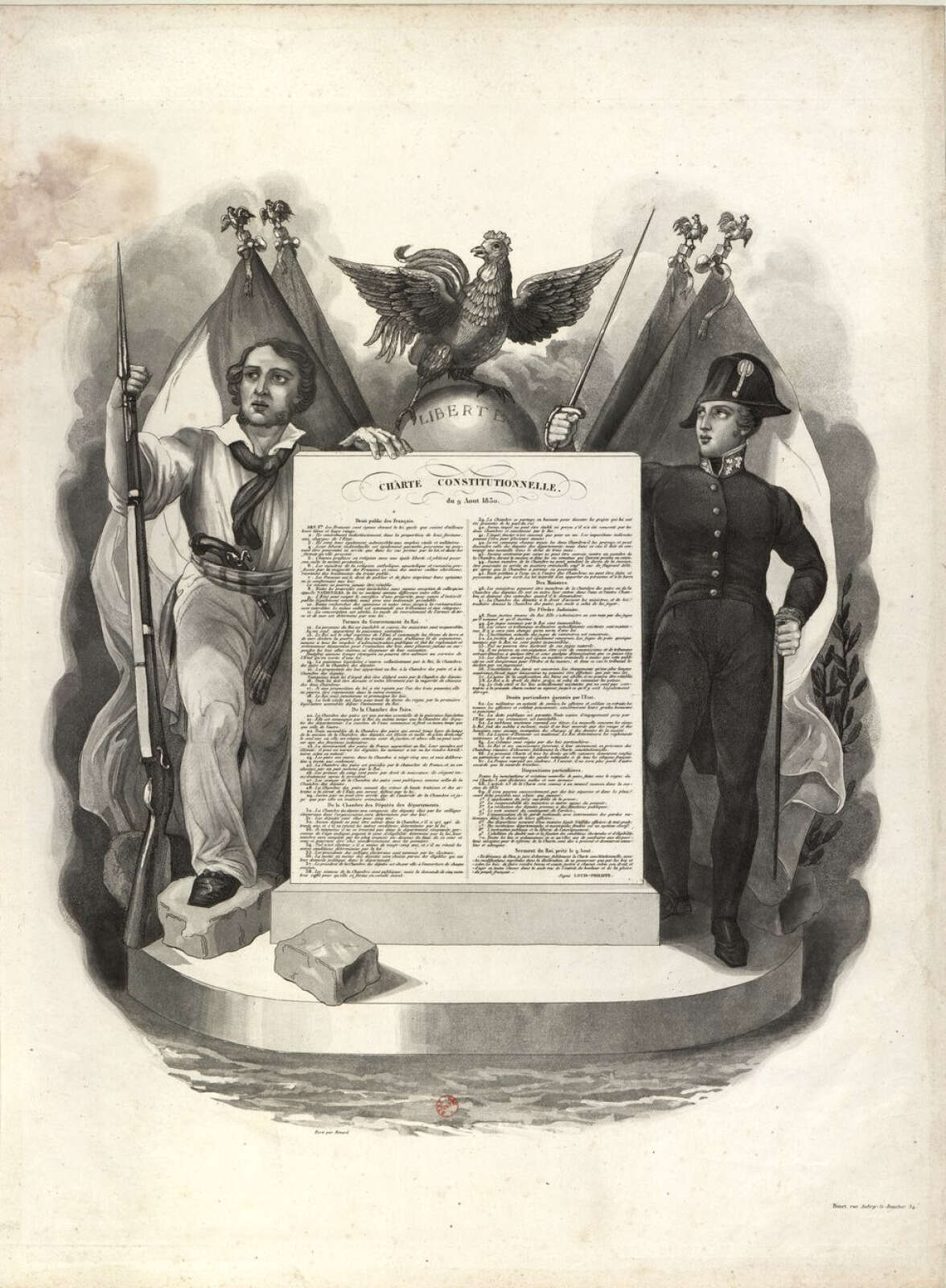 Estampe présentant la Charte constitutionnelle