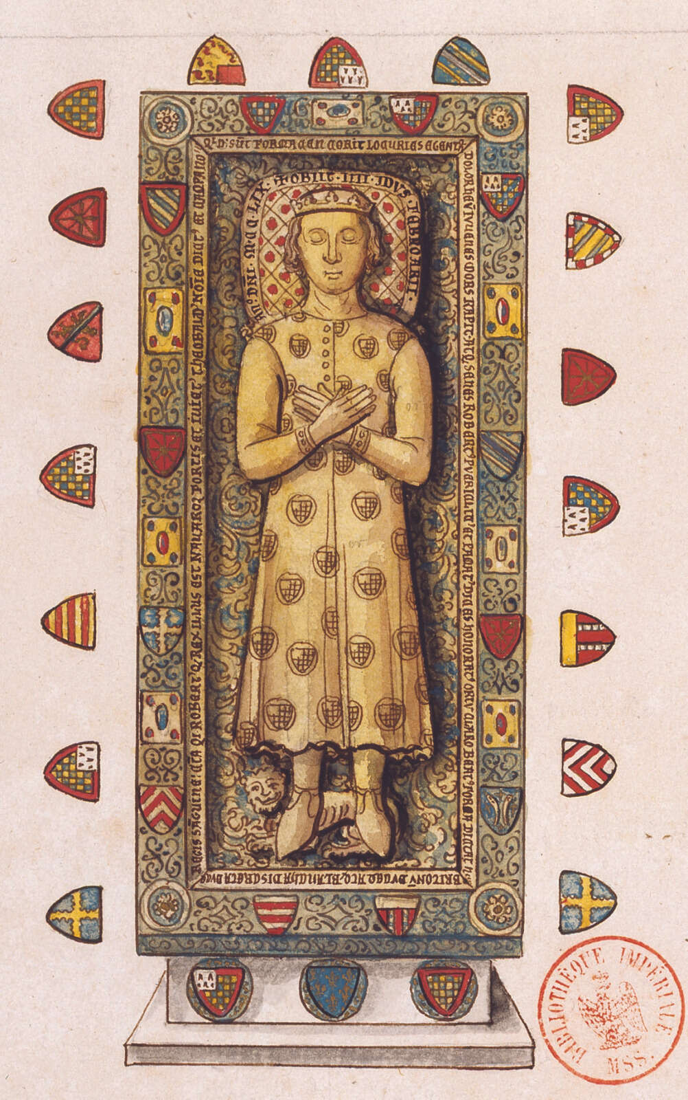Dessin du tombeau de cuivre émaillé de Robert de Bretagne