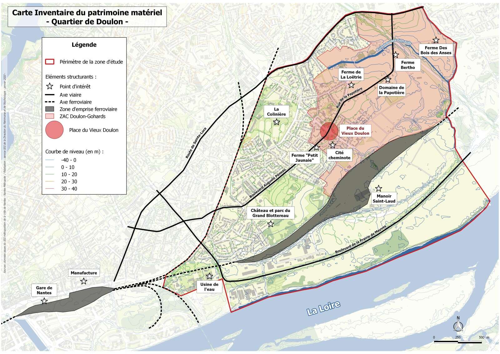 Carte du périmètre d’étude pour l’inventaire du patrimoine matériel de Doulon