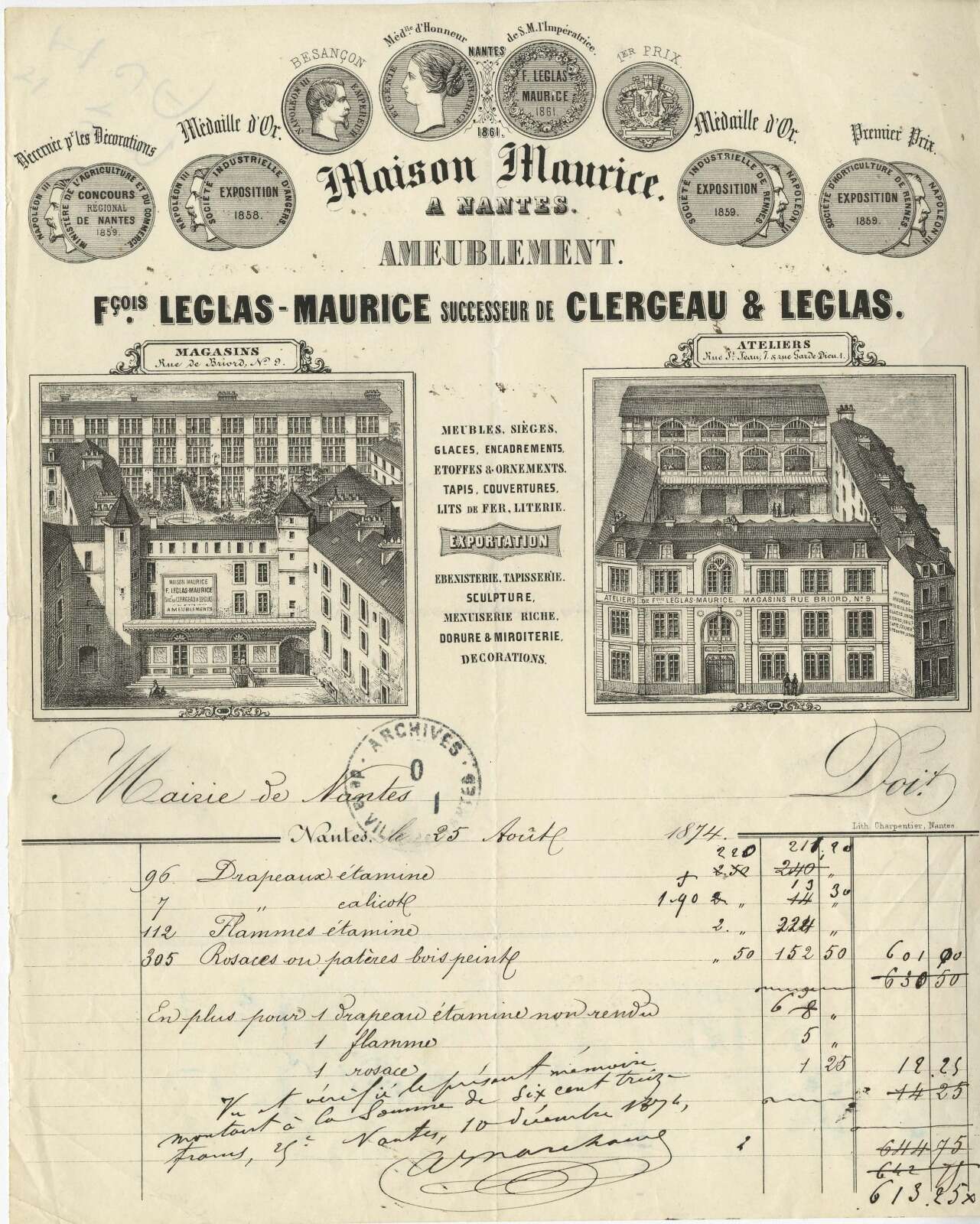 Papier en-tête de la manufacture Leglas-Maurice