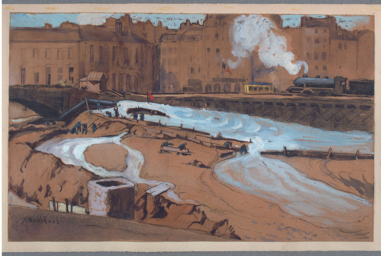 Aquarelle, « Le comblement du bras de la Bourse »