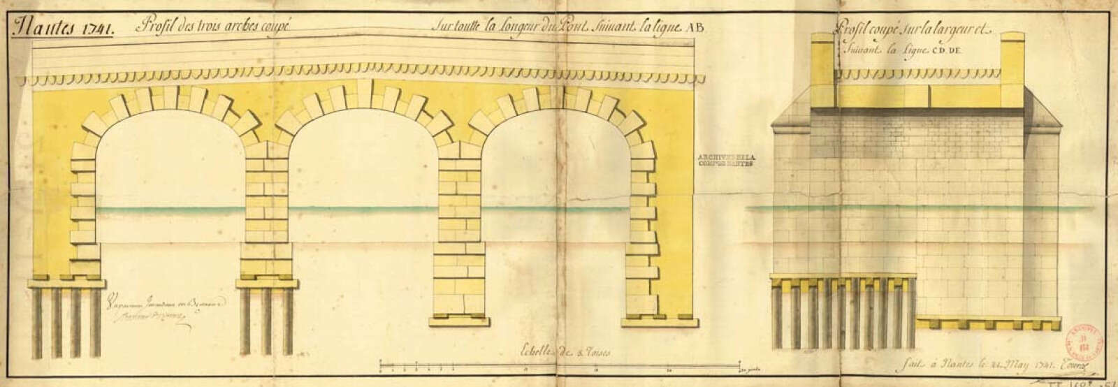 Plan d'élévation et coupe du nouveau pont de la Casserie