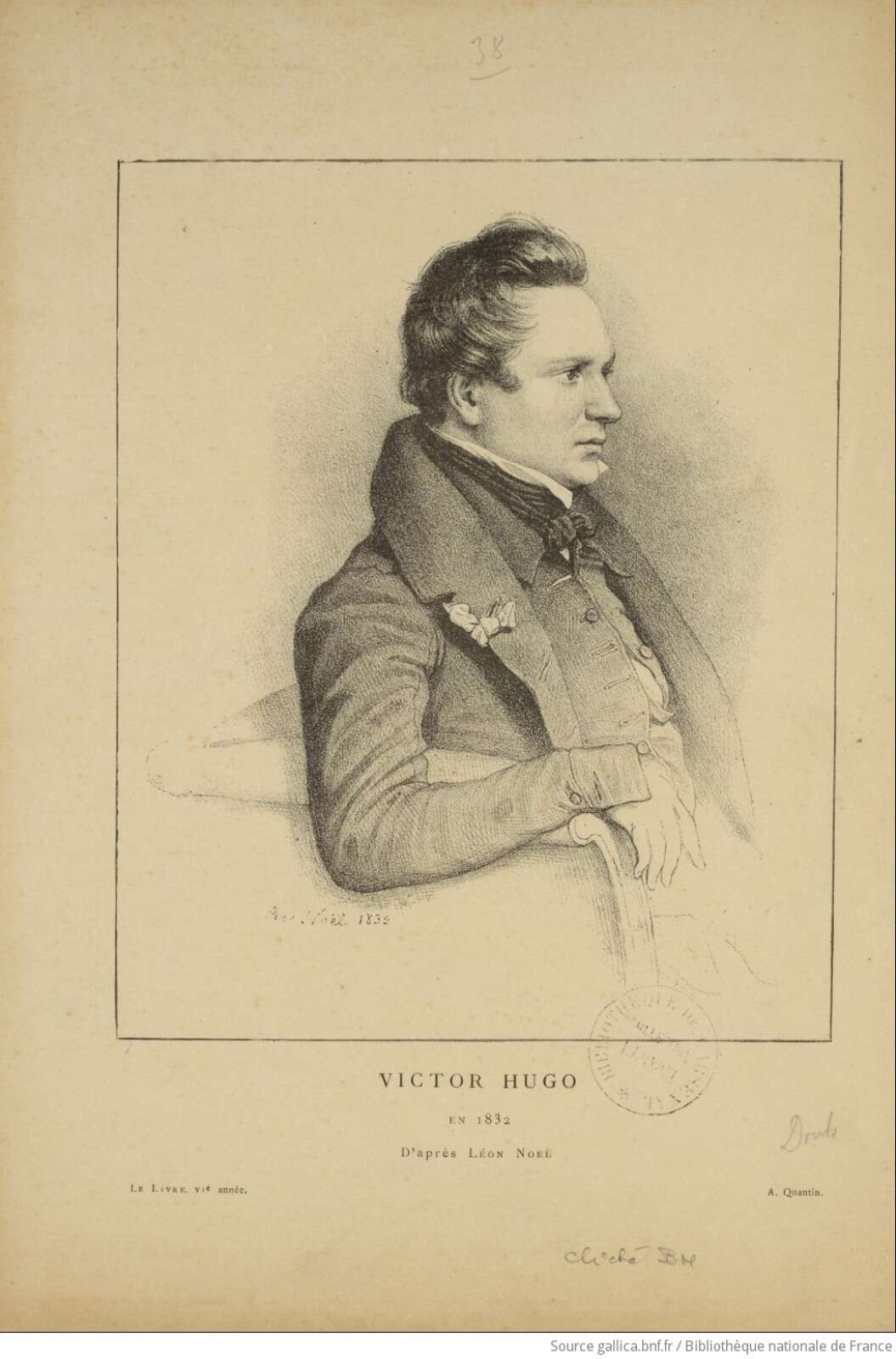Portrait de Victor Hugo en 1832 d’après Léon Noel