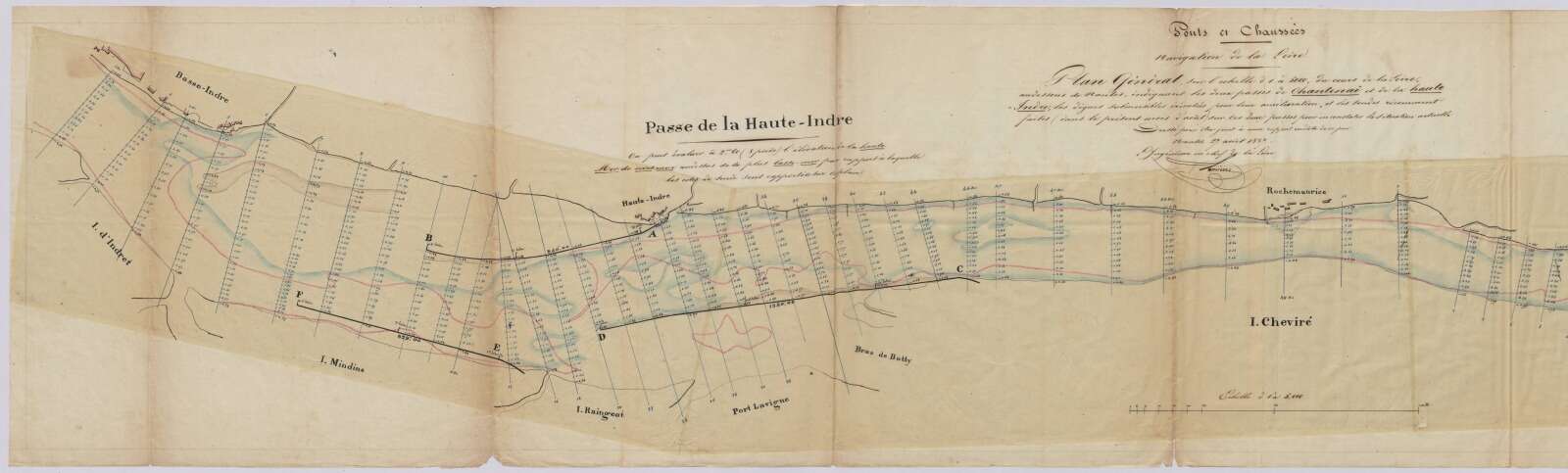 Plan général du cours de la Loire au-dessous de Nantes indiquant les passes de Chantenay et de la Haute Indre