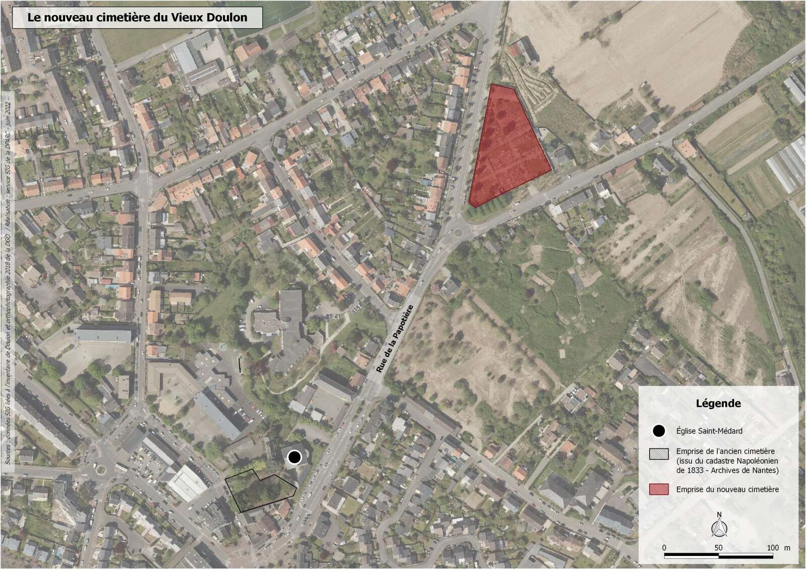 Carte des différents emplacements du cimetière du Vieux Doulon