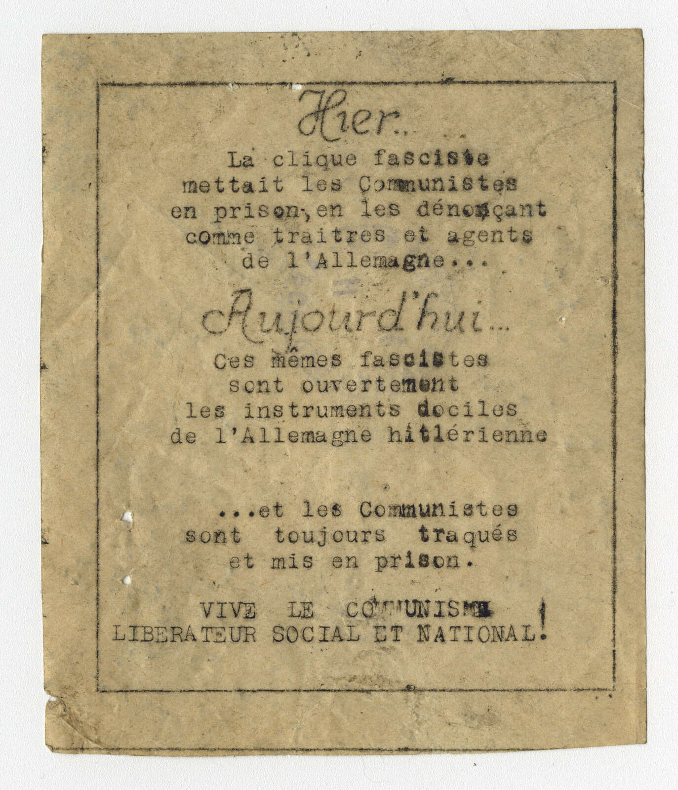 Tract communiste de la Résistance nantaise