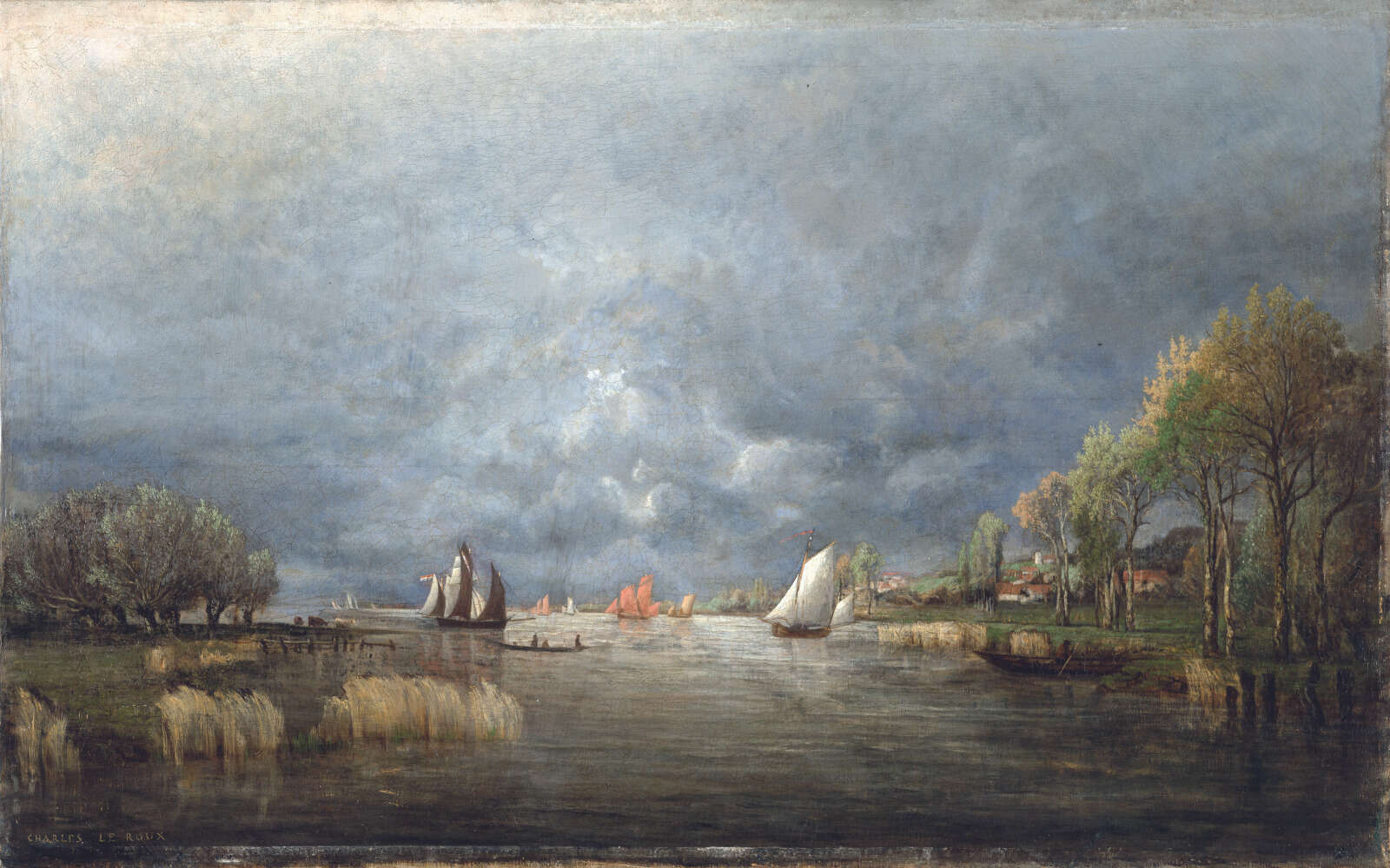 Bords de la Loire au printemps au moment de la pleine mer ; effet d'orage