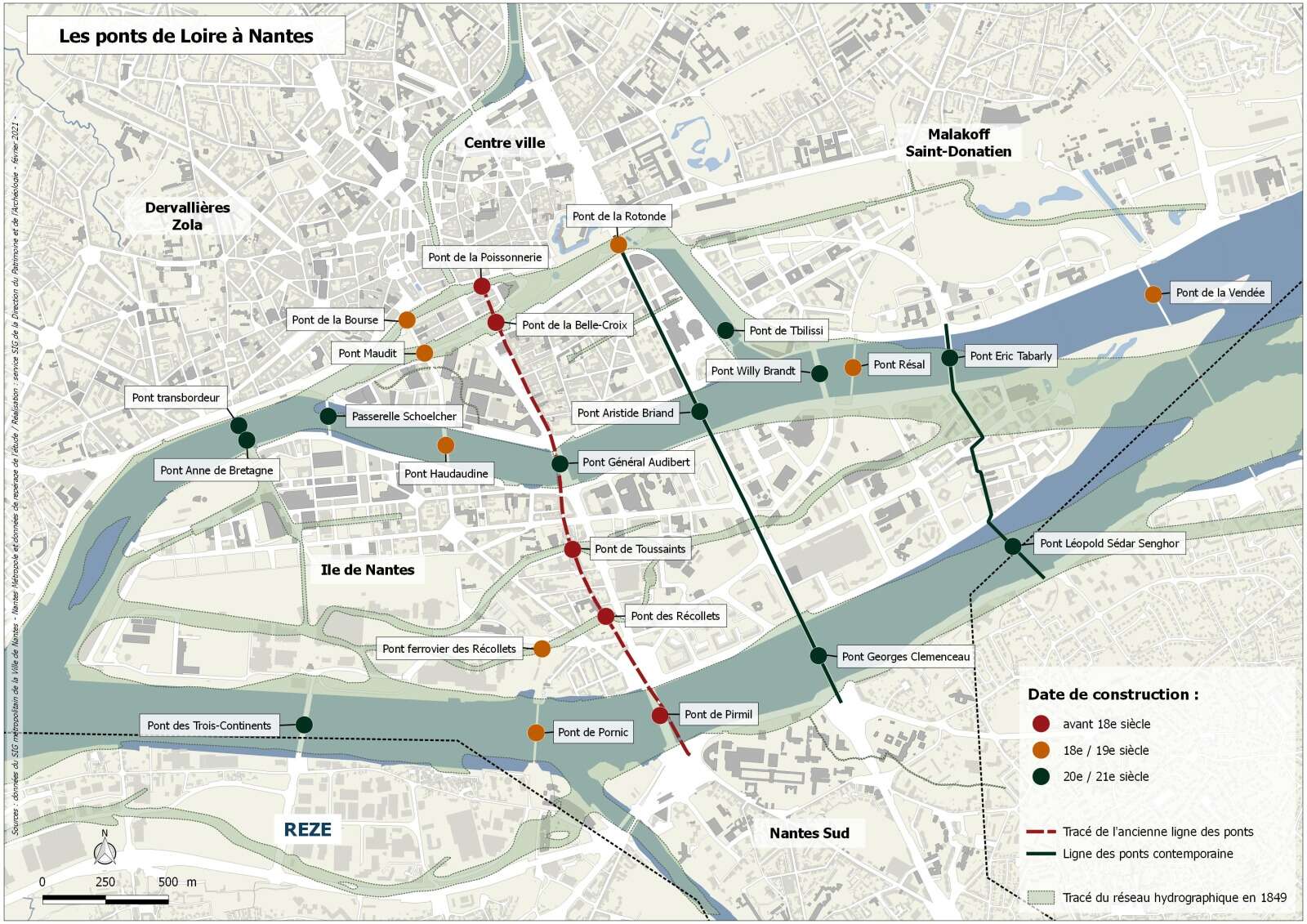 Carte des ponts de Loire à Nantes