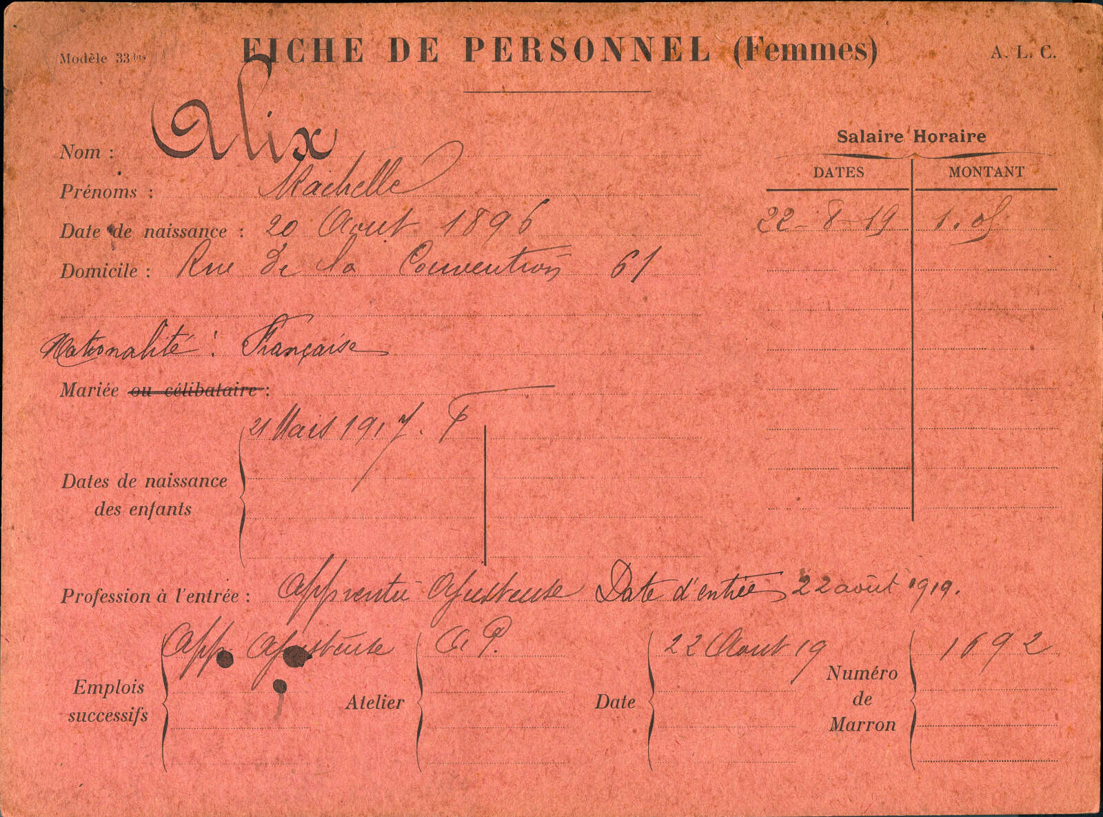 Fiche de personnel des ACL