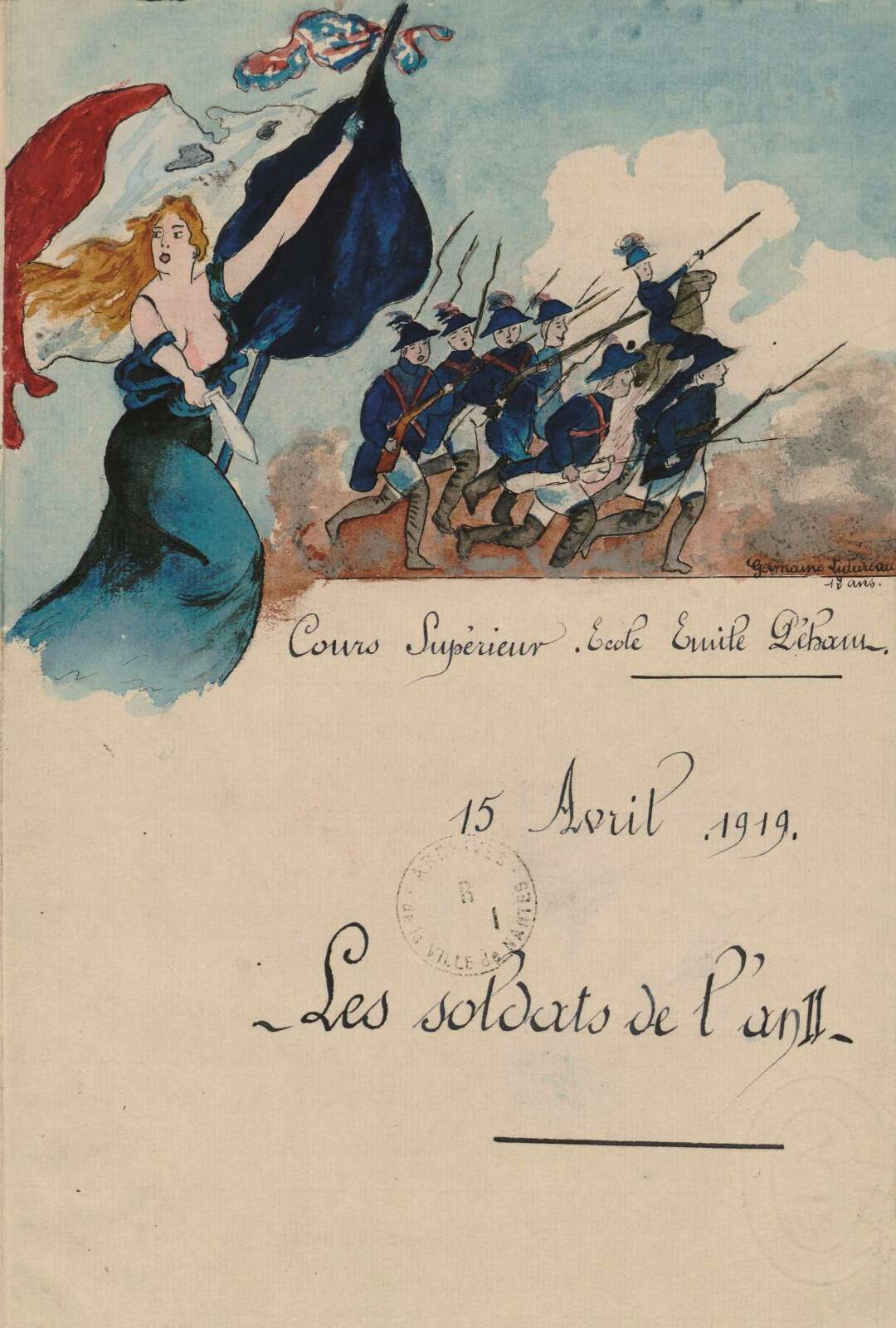 Dessin  Les soldats de l'an 2  de Germaine Lidureau, 12 ans
