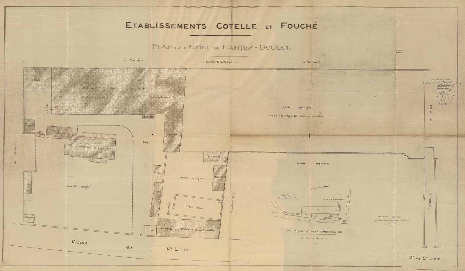 Plan de l’usine Cotelle et Foucher installée route de Sainte-Luce