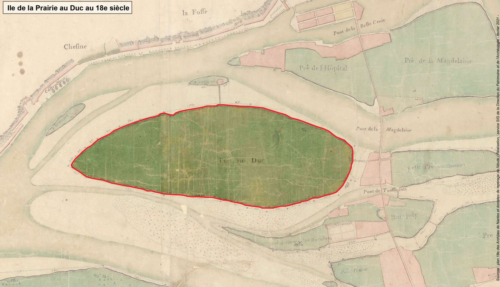 Carte Ile de la Prairie au Duc au 18e siècle