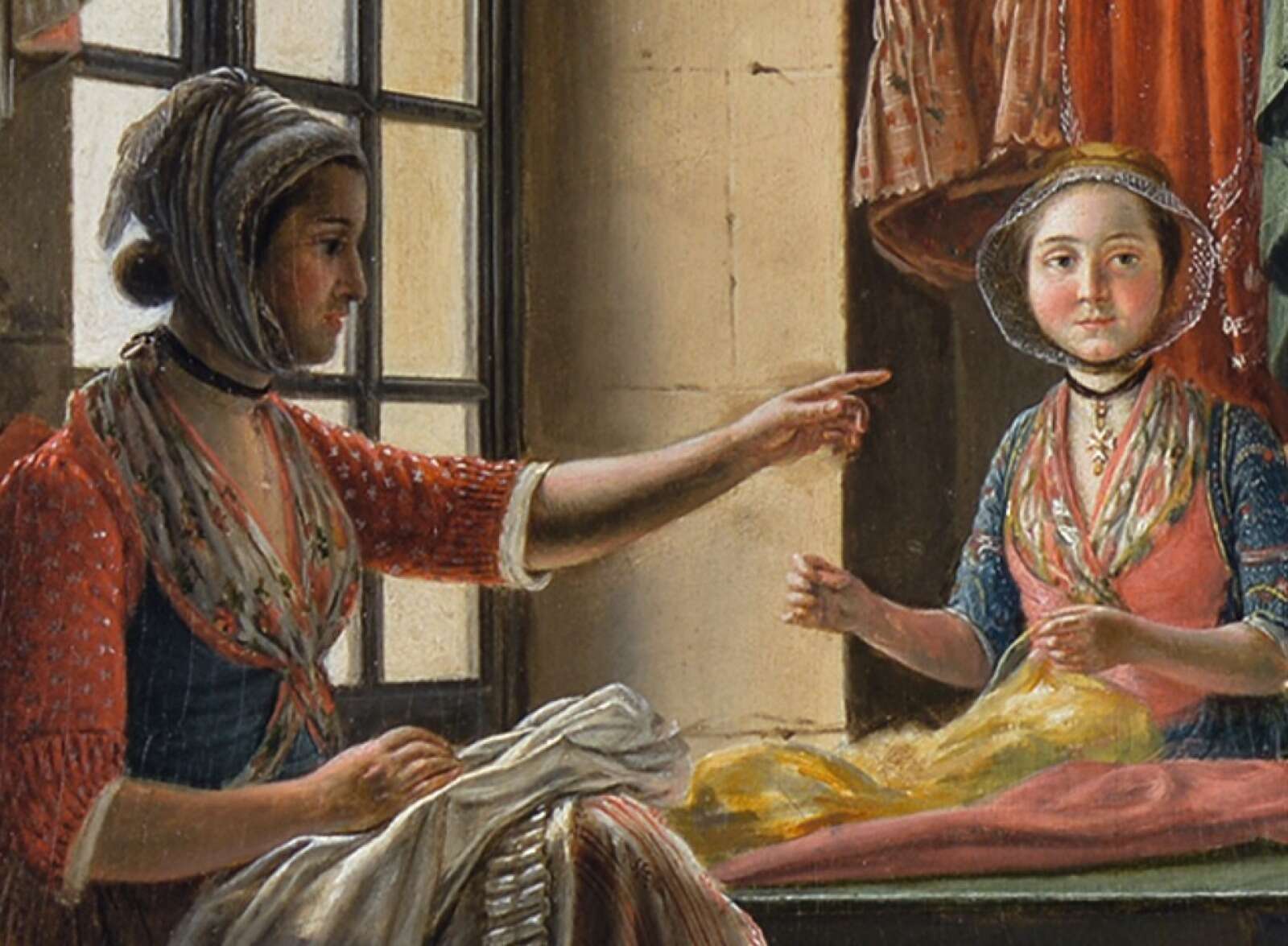 Huile sur bois, Atelier de couture à Arles, Antoine Raspal