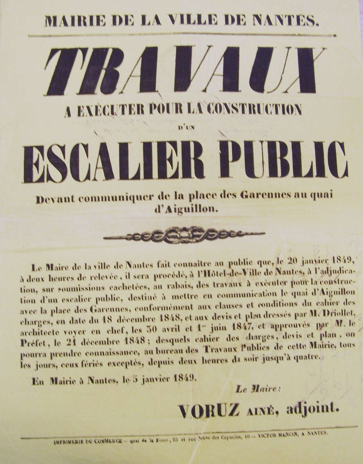 Construction de l'escalier de Sainte-Anne, enquête publique