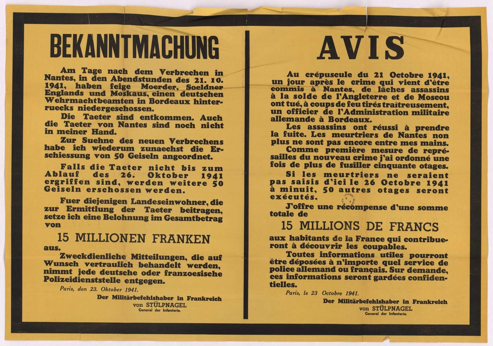 22 octobre 1941 : exécution des 50 otages